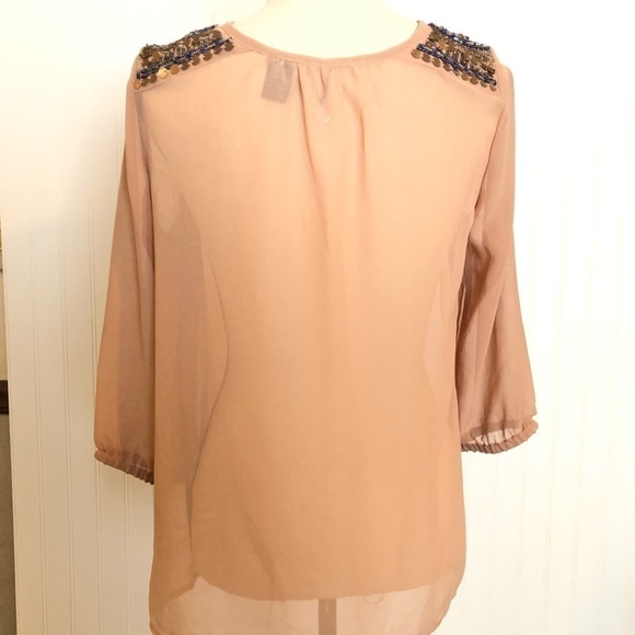 BKE Boutique Sheer Beaded Blouse - Picture 3 of 4